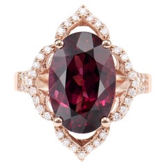 Bague cocktail en or rose 18 carats et rhodolite de 8,88 carats avec diamants blancs