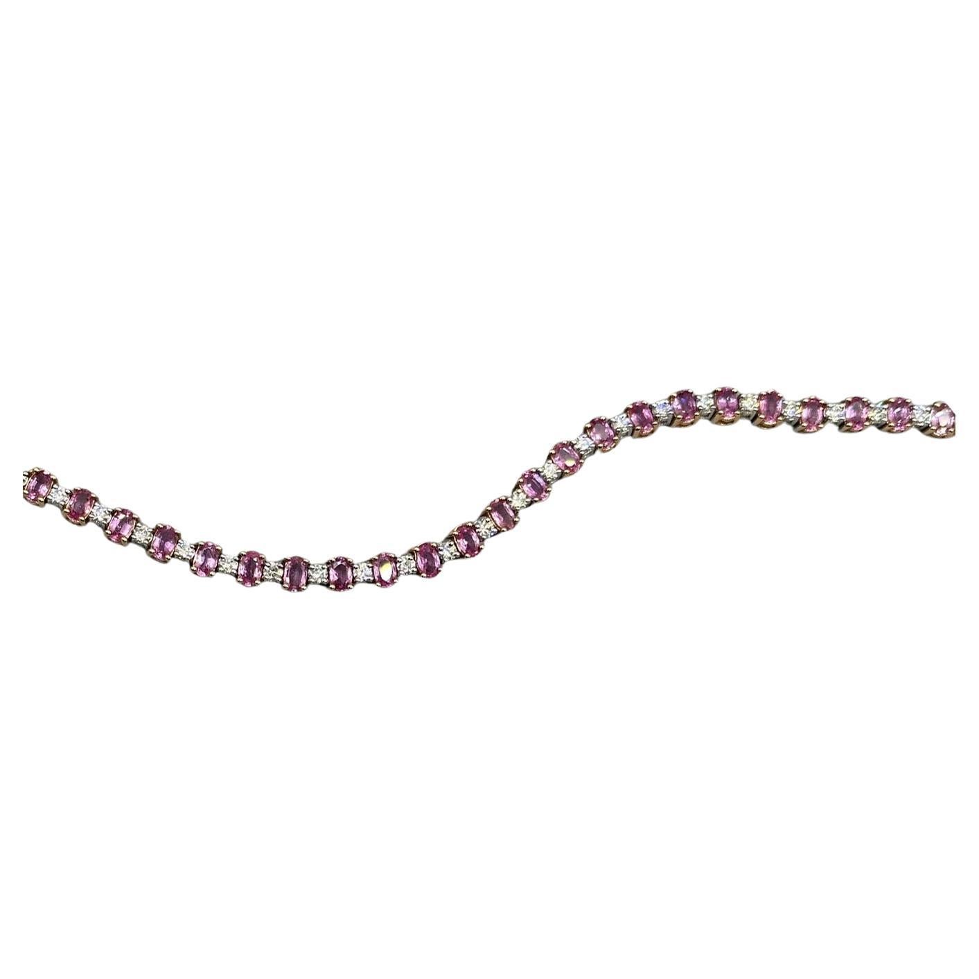 18 Karat Gold 18.88ct Natural Pink Sapphire and 2.12ct Diamond Tennis Bracelet  For Sale