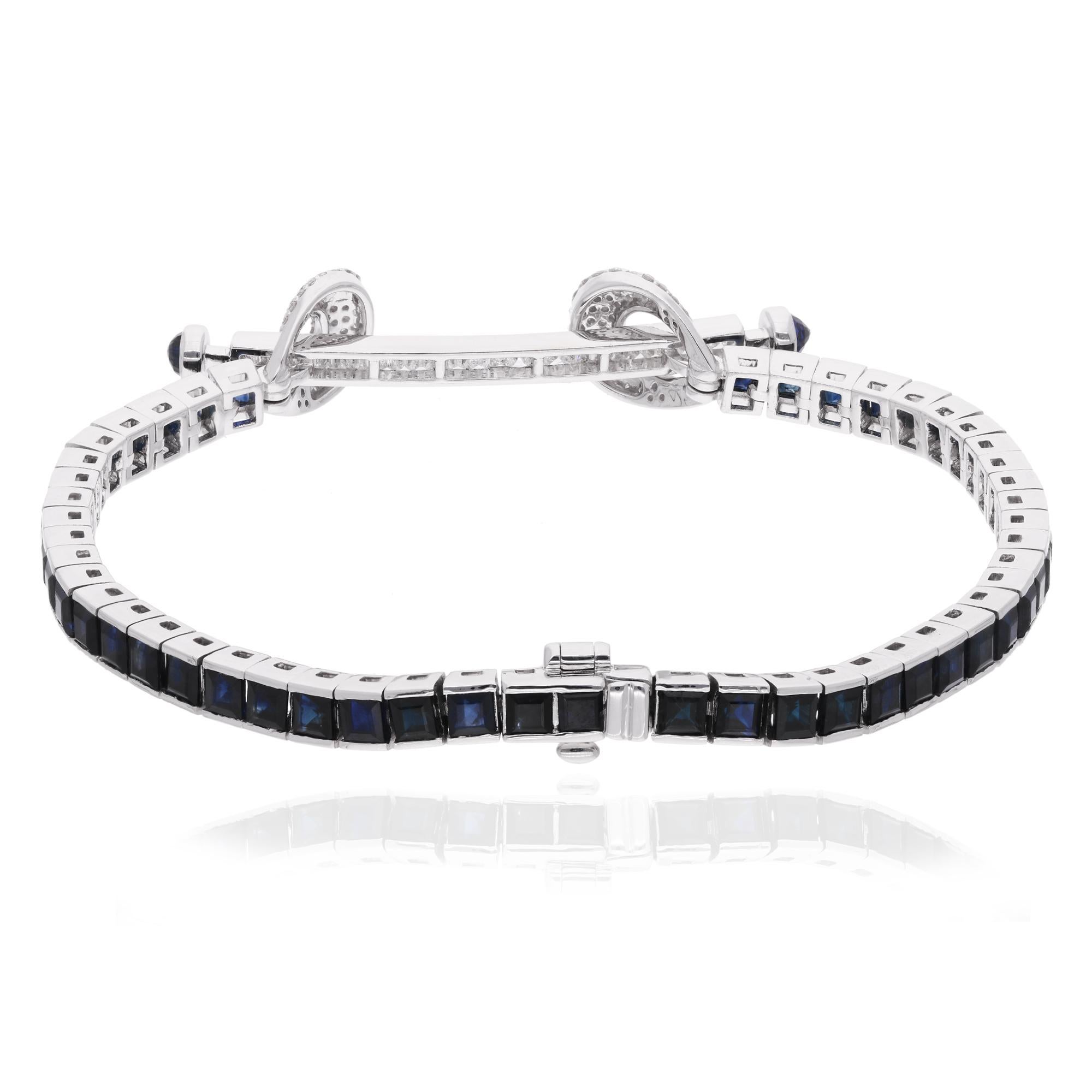 8,88TCW Blauer Saphir SI/H Diamant Bar Armband 18k Weißgold Feiner Schmuck Damen im Angebot