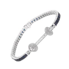 8.88TCW Zaffiro Blu SI/H Bracciale con Diamanti a Barretta in Oro Bianco 18k Gioielleria