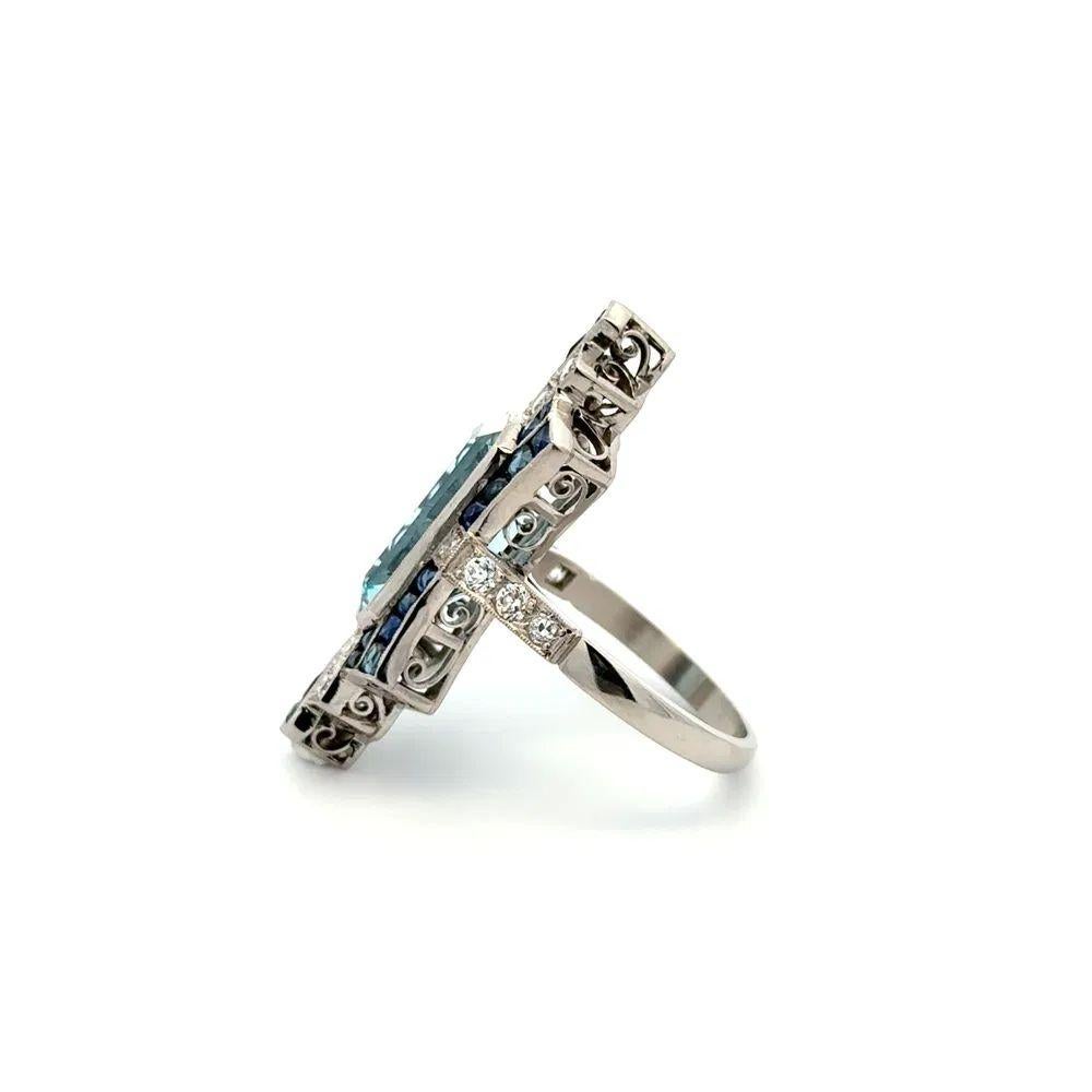 De las mujeres Anillo vintage en platino con aguamarina, zafiro y diamantes OEC de 8,89 quilates en venta