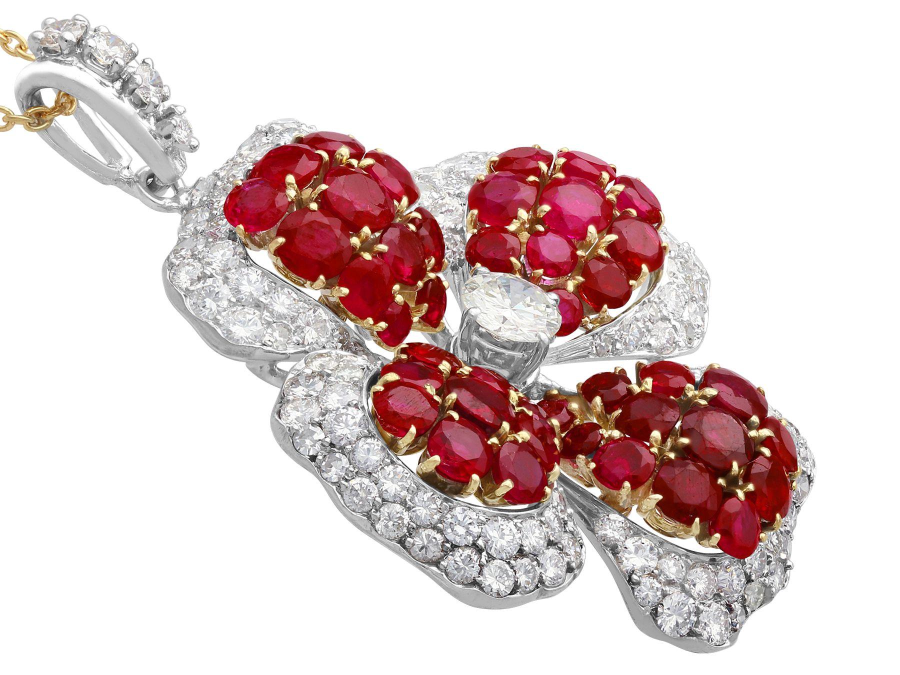 Women's or Men's 8.89 Carat Burmese Ruby 4.05 Carat Diamond Platinum Yellow Gold Drop Necklace