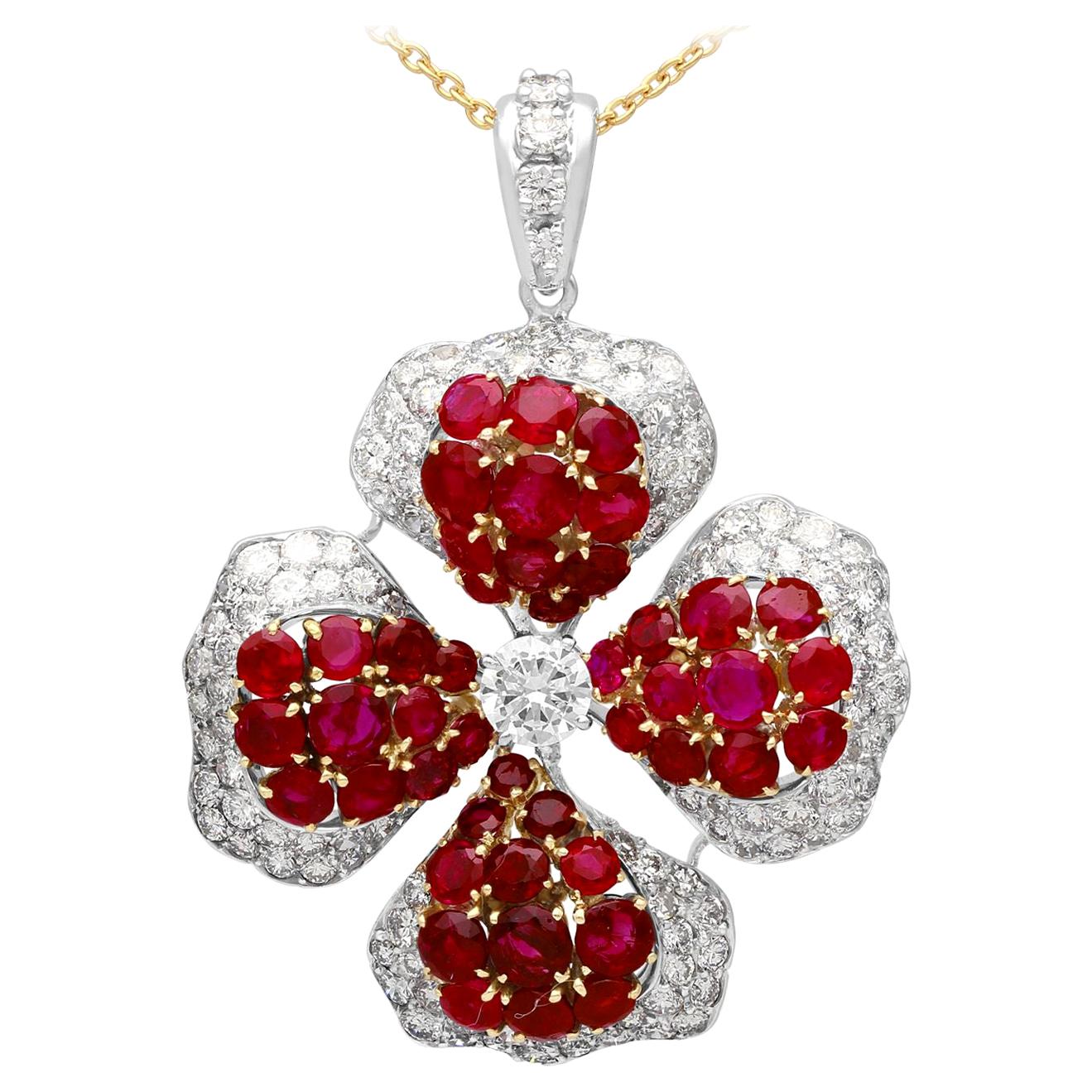 8.89 Carat Burmese Ruby 4.05 Carat Diamond Platinum Yellow Gold Drop Necklace
