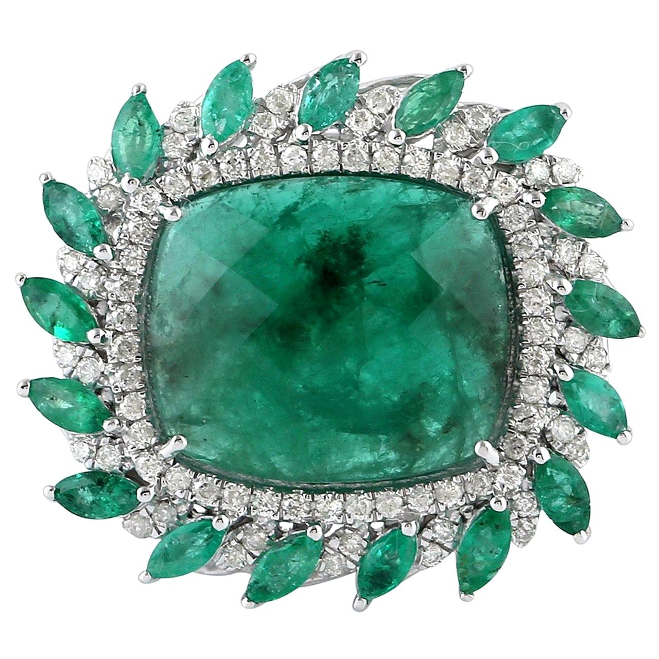 8.89 Carat Emerald Diamond Ring 18 Karat White Gold