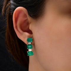 8.89 Carat Zambian Emerald Diamond Wedding Dangle Earrings 14 Karat White Gold