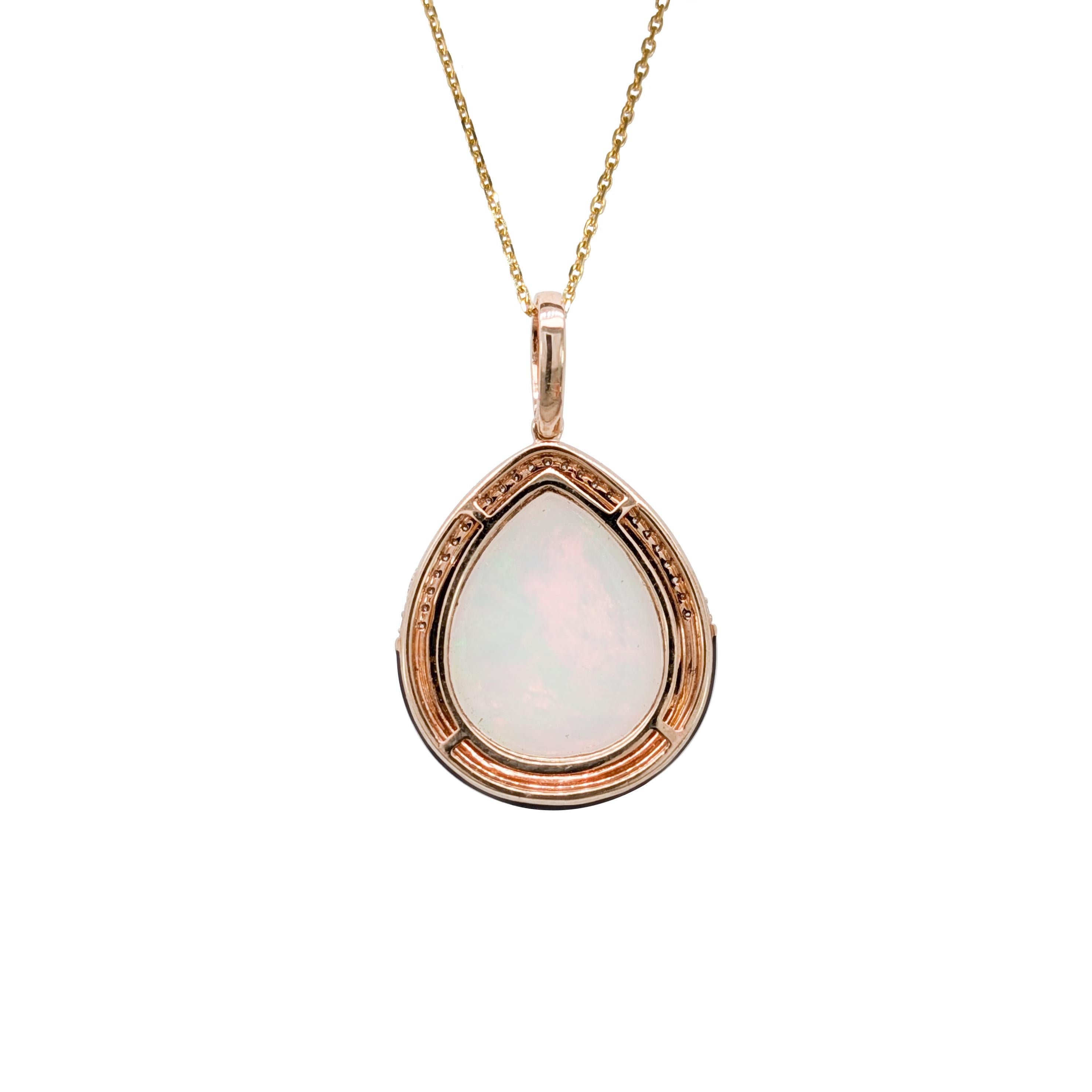 Art Deco 8.8ct Ethiopian Opal Pendant w Natural Diamond Accents in 14K Gold  PE 18x15mm For Sale