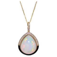 8.8ct Ethiopian Opal Pendant w Natural Diamond Accents in 14K Gold  PE 18x15mm