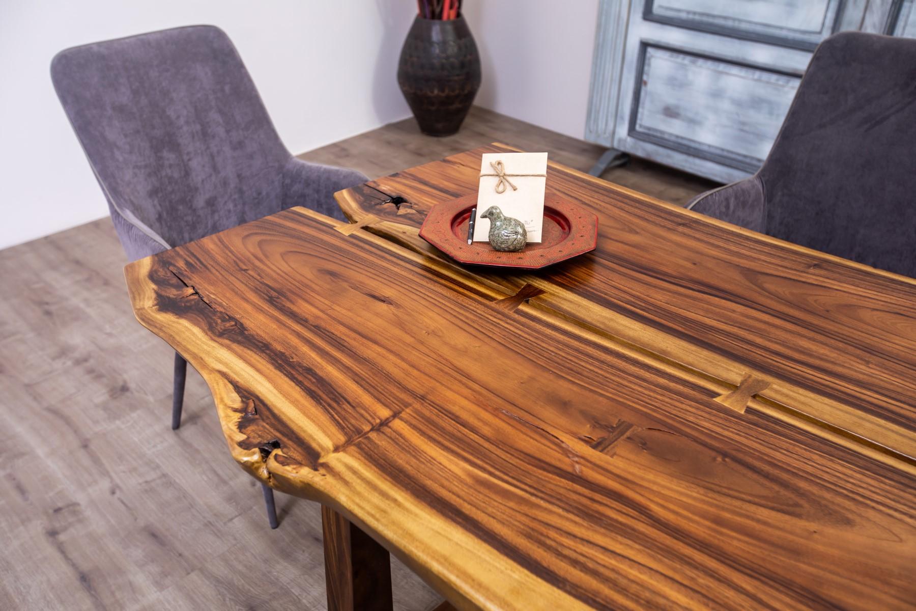Organic Modern Nakashima Inspired Acacia Live Edge Twin Slab Dining Table For Sale