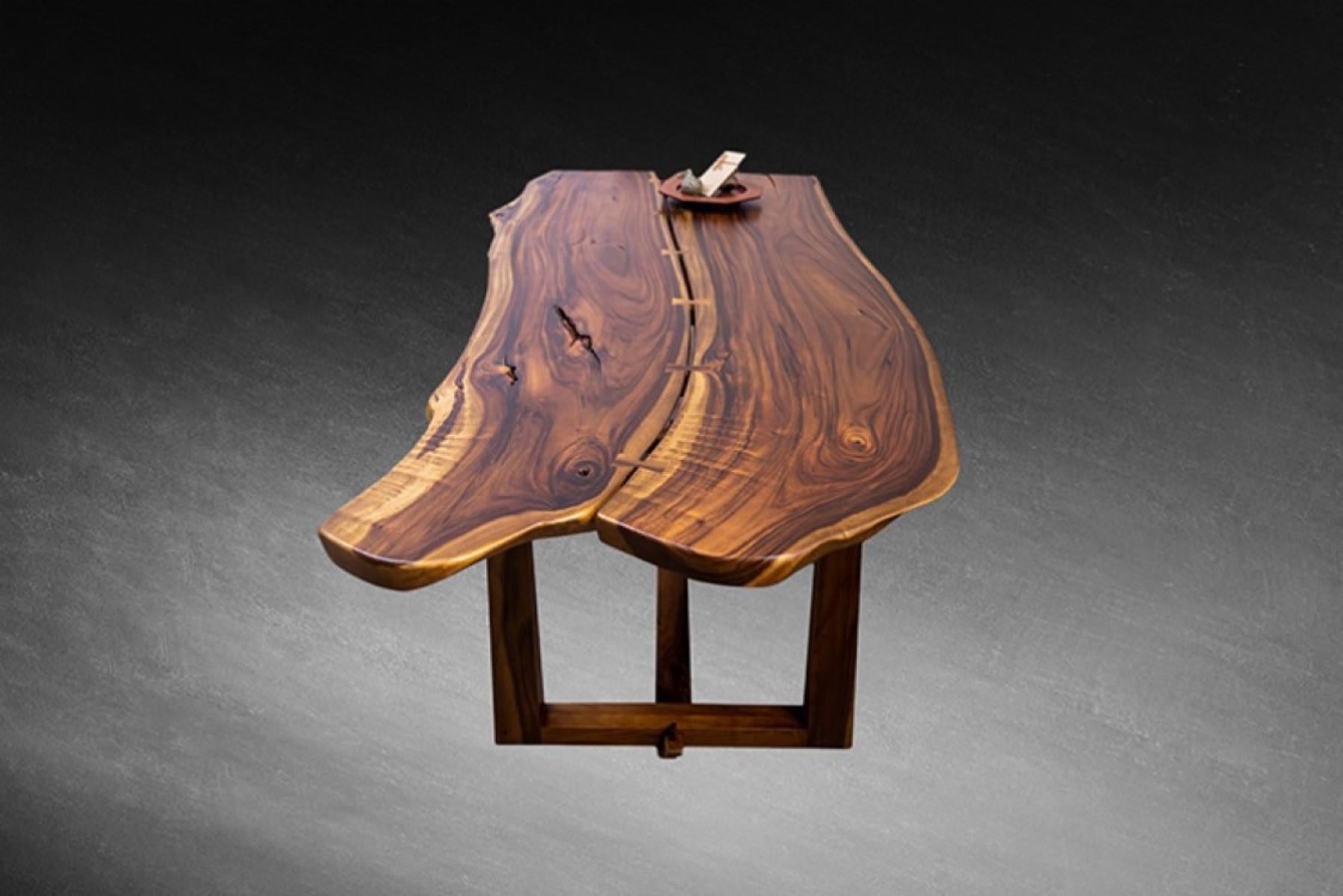 Table de salle à manger à double plateau en acacia d'inspiration Nakashima Neuf - En vente à Buffalo, WY