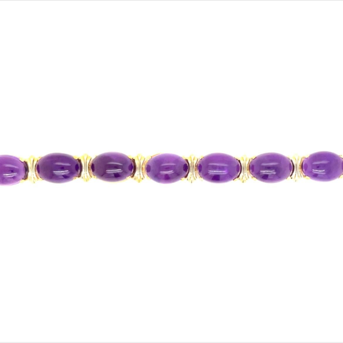 88tcw Cabochon Amethyst - 11 stones
14k Yellow Gold
8 inches in length
