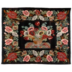 8.9x10.6 Ft Vintage Bessarabian Kilim, Floral Handwoven Wool Rug from Moldova