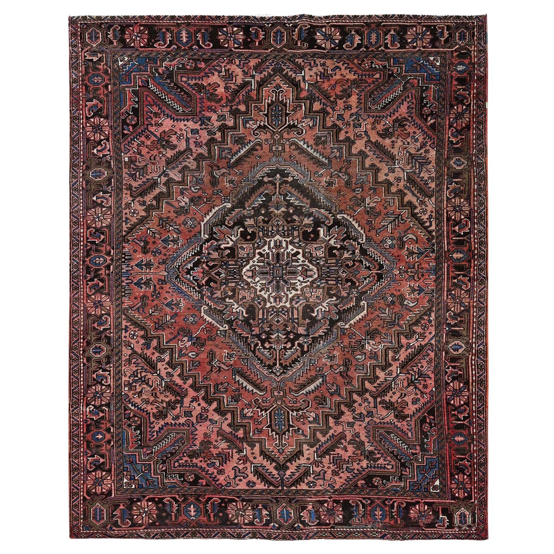 8'8"x11' Blush Red Vintage Persian Heriz Hand Knotted Pure Wool Oriental Rug