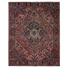8'8"x11' Blush Red Vintage Persian Heriz Hand Knotted Pure Wool Oriental Rug