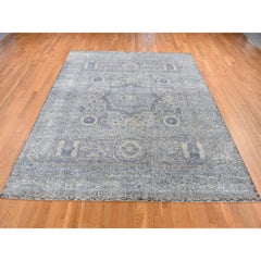 8'8"x11'10" Blue Silk with Textured Wool Mamluk Dynasty Design Hand Knotted Rug