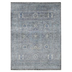 Tappeto annodato a mano 8'8 "x11'10" in seta blu con lana testurizzata Mamluke Dynasty Design