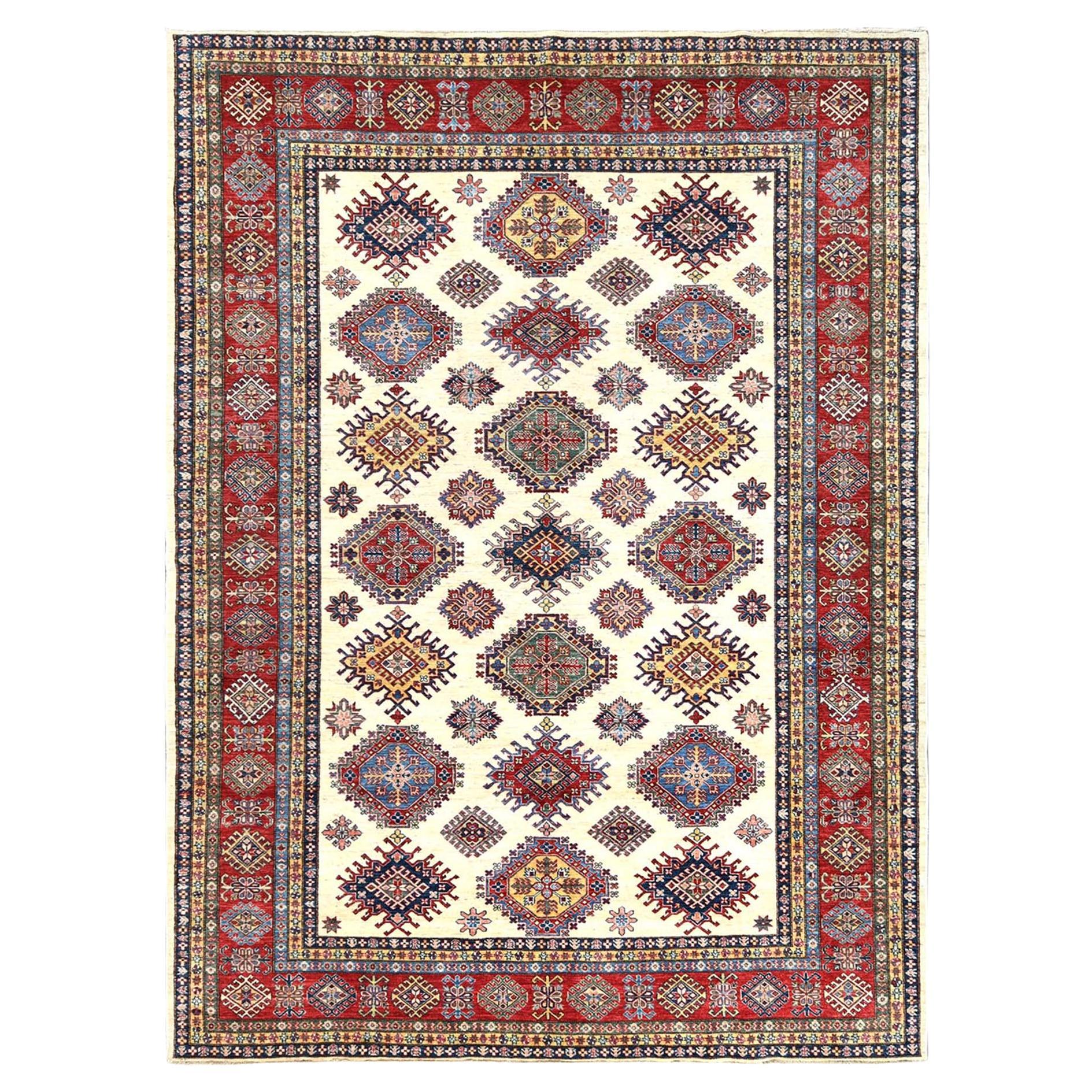 8
8 "x11
10" Alfombra Oriental de Lana Brillante Afgana Super Kazak Marfil Anudada a Mano