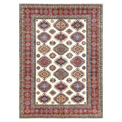 8
8 "x11
10" Alfombra Oriental de Lana Brillante Afgana Super Kazak Marfil Anudada a Mano