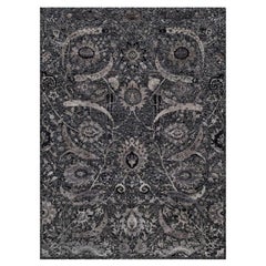 8'8 "x11'10" Onyx Black Soft Pile Sickle Leaf Design Tappeto annodato a mano in lana e seta