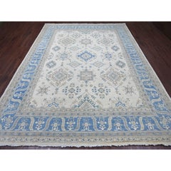 8'8 "x11'2" Ivory Vintage Look Kazak con Motivi Geometrici Tappeto in Lana Annodato a Mano