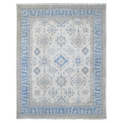 8'8 "x11'2" Ivory Vintage Look Kazak con Motivi Geometrici Tappeto in Lana Annodato a Mano