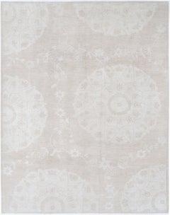 8.8x11.3 ft Hand Knotted Beige Wool Large Area Rug. Traditional Floral Carpet