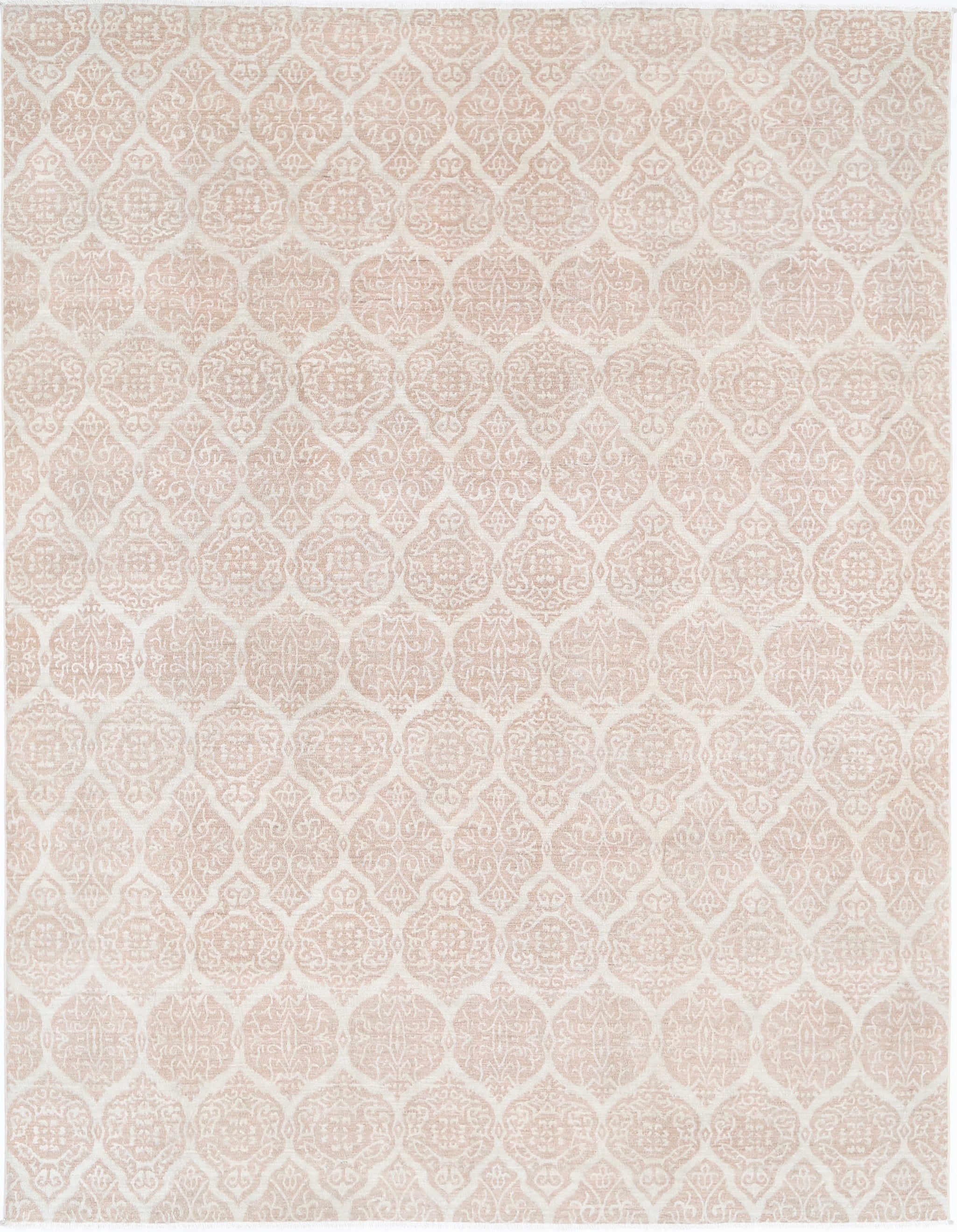 Alfombra enrejada anudada a mano, Beige, Alfombra con motivos ornamentales