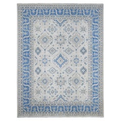 8'8"x11'3" Ivory Hand Knotted Vintage Look Kazak with All Over Design Wool Rug