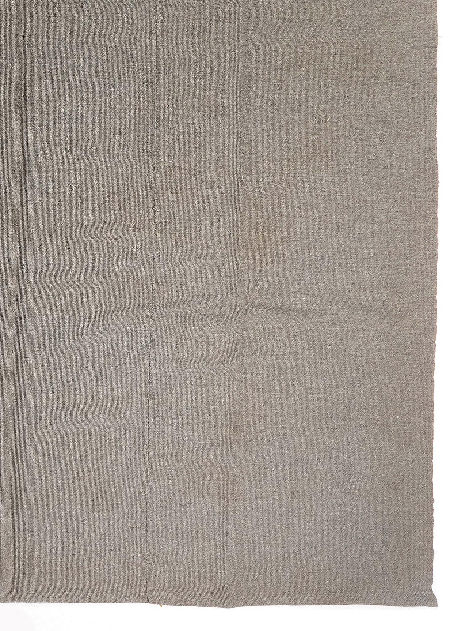8.8x11.5 Ft Double Sided Turkish Kilim. Solid Gray Wool Carpet. Contemporary Rug For Sale 1
