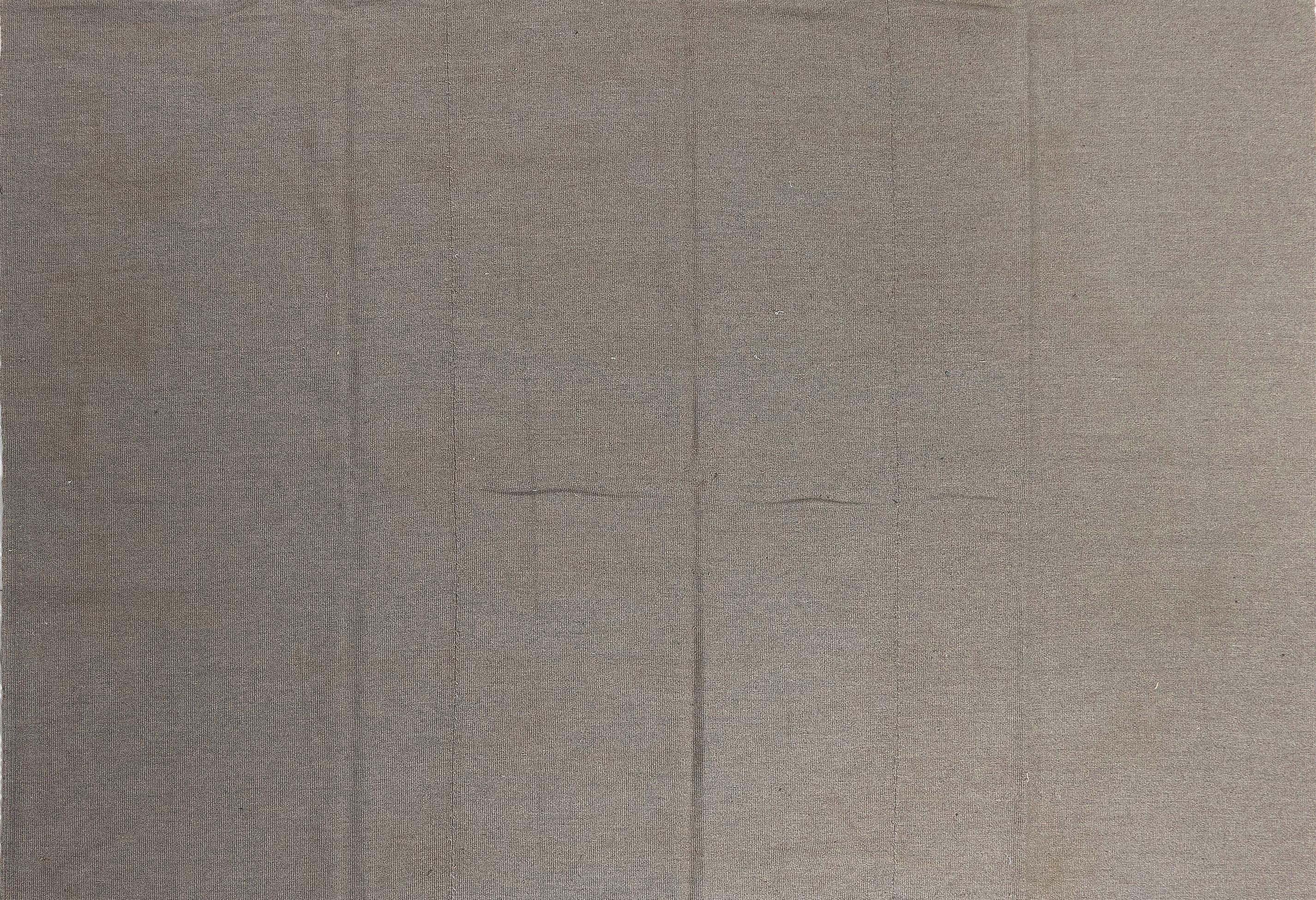 8.8x11.5 Ft Double Sided Turkish Kilim. Solid Gray Wool Carpet. Contemporary Rug For Sale 2
