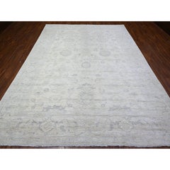 8'8"x11'5" Vista White Wool Wash Peshawar Hand Knotted Natural Dyes Rug