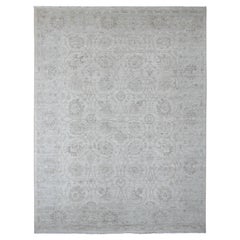 8'8"x11'5" White Hand Knotted Washed Out Peshawar All Over Design Pure Wool Rug