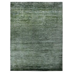 8'8"x11'6" Green Hand Spun Ghazni Wool Plain Solid Pattern Hand Knotted Rug