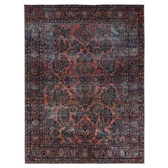8'8"x11'6" Salmon Red Antique Persian Sarouk Hand Knotted Pure Wool Oriental Rug