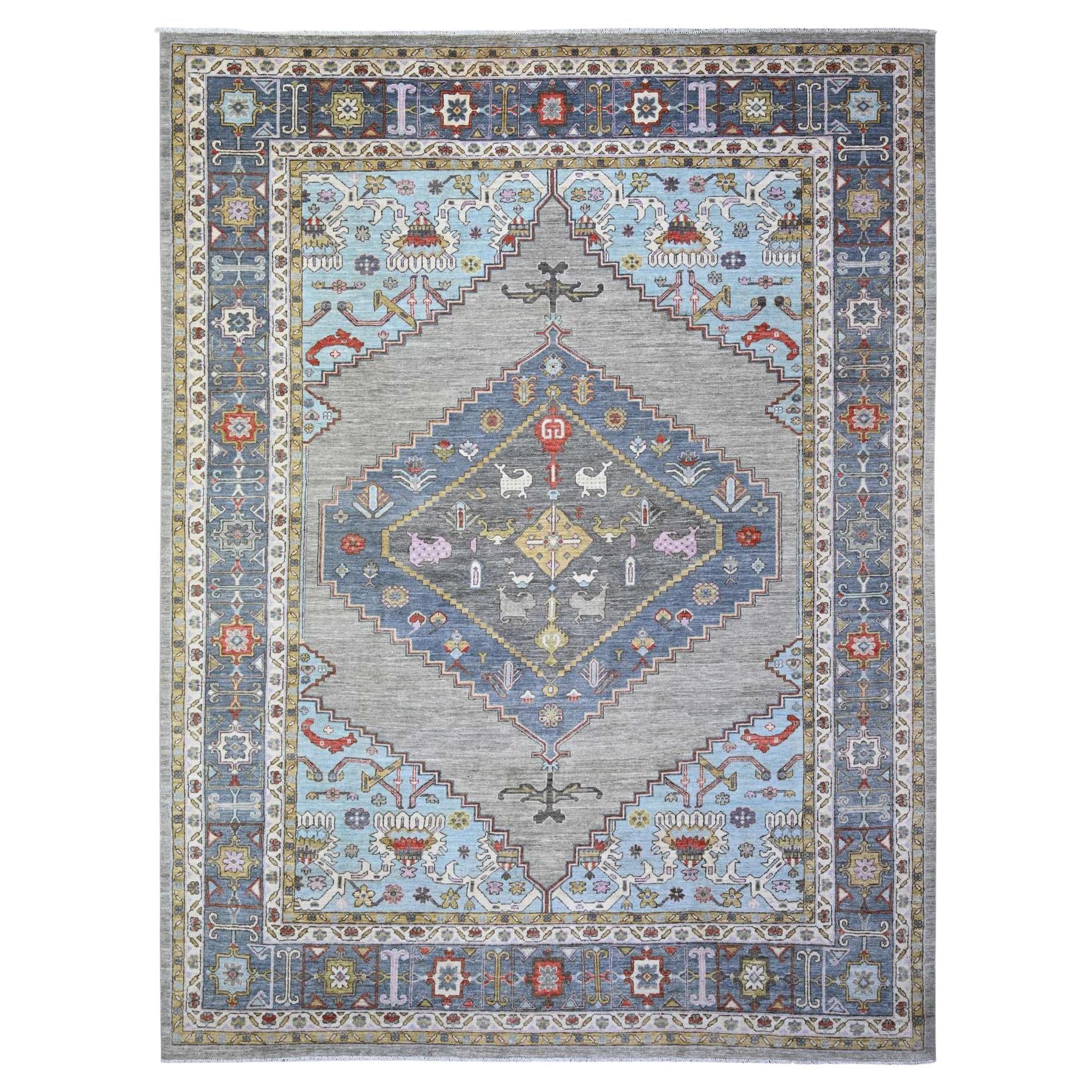 8'8"x11'7" Echo Grauer, handgeknüpfter, Peshawar Orientalischer Teppich aus reiner Wolle, Finer