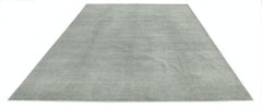 8.8x11.7 ft Hand Knotted Sage Green Wool Area Rug. Minimal Design Carpet