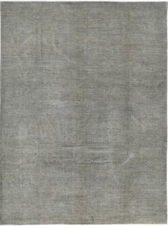 8.8x11.7 ft Hand Knotted Sage Green Wool Area Rug. Minimal Design Carpet