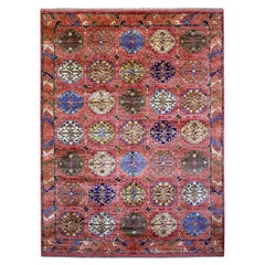 8'8 "x11'7" Rouge Knots/One avec design géométrique Tapis en pure laine noué à la main