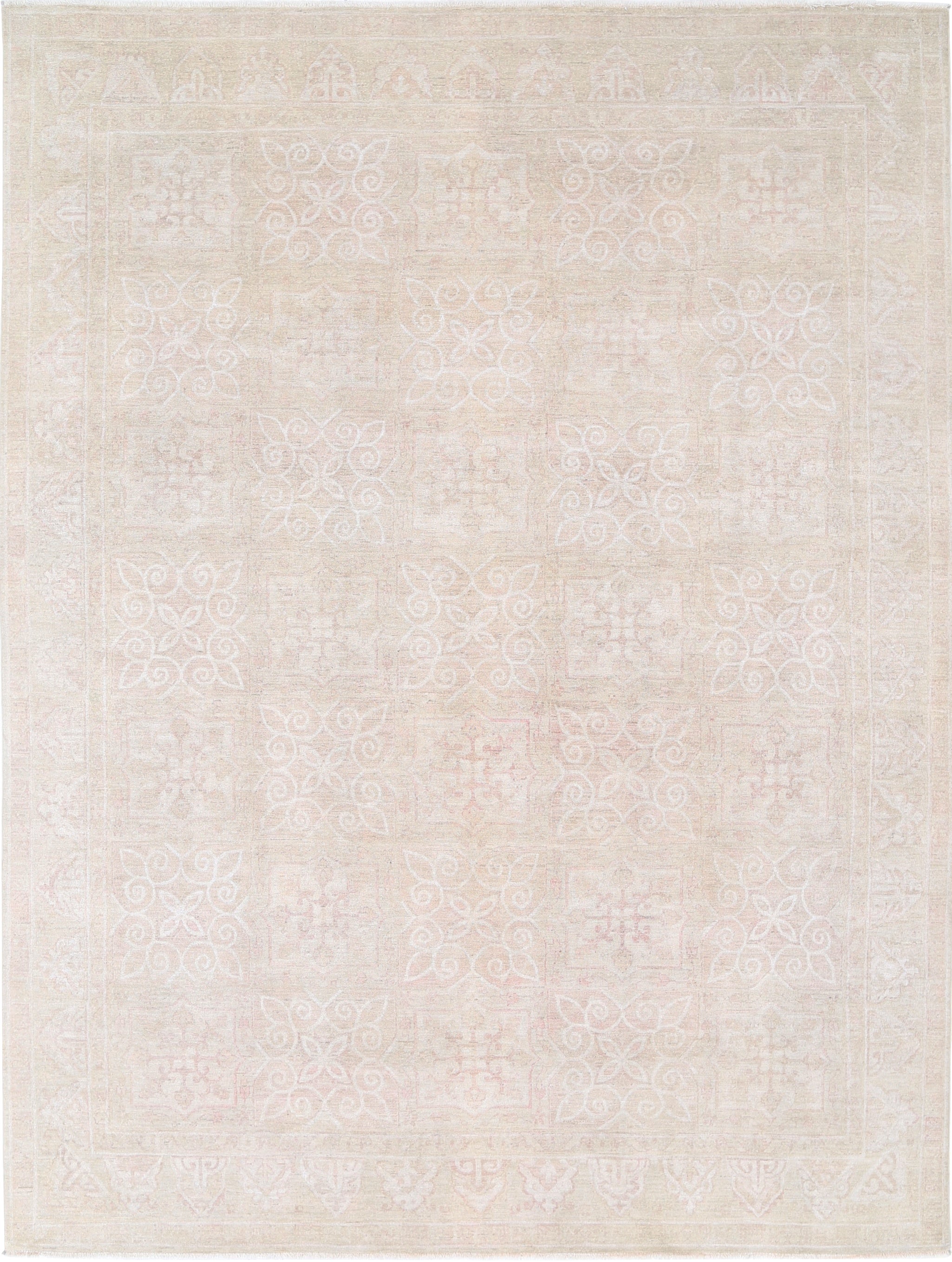 8.8x11.8 ft Hand Knotted Soft-Toned Large Area Rug. 100% Wool Living Room Carpet