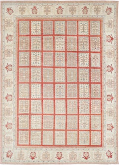 8.8x11.8 ft Multicolor Handknotted Area Rug. Panel Geometric Design Carpet