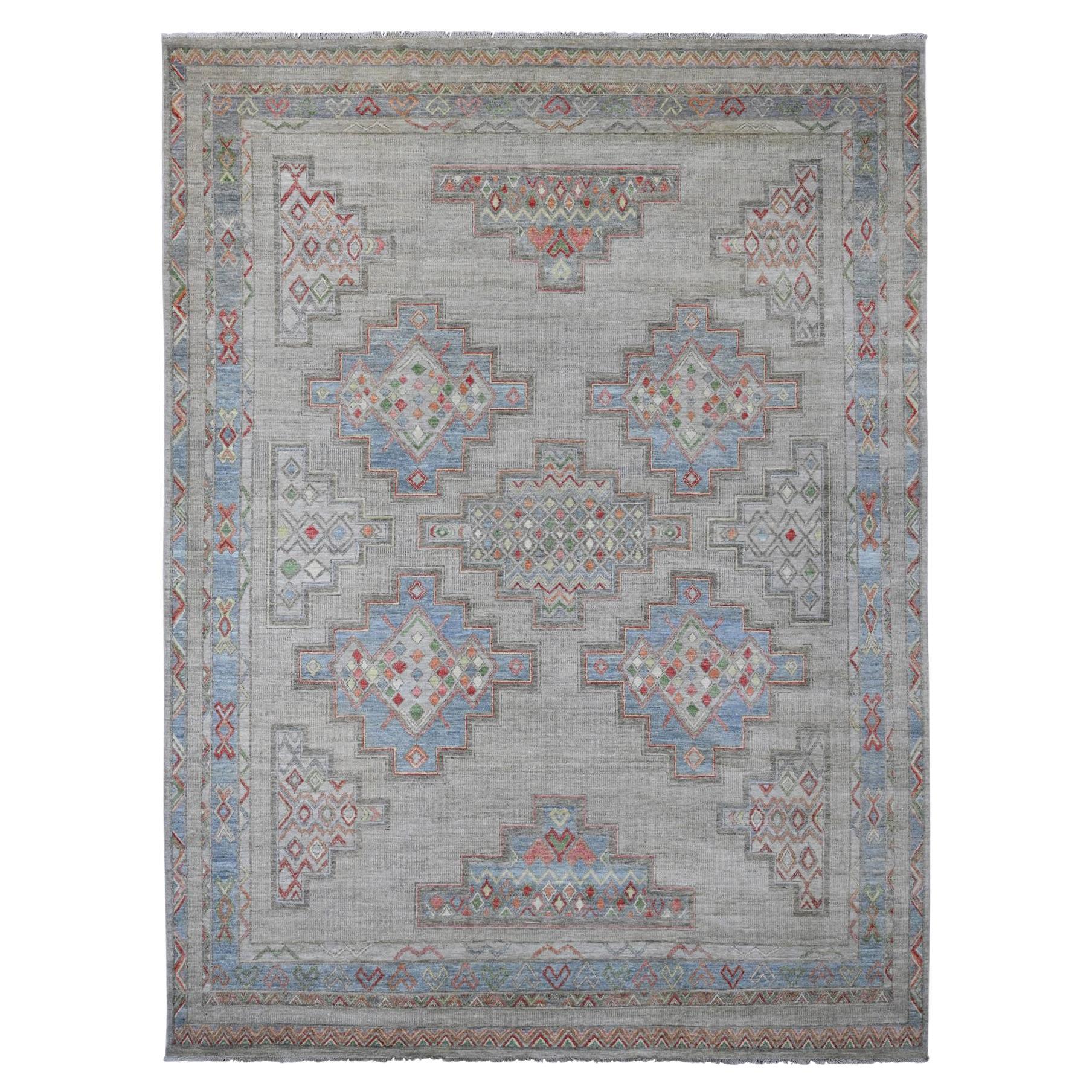 8
8 "x11
8" Tapis en laine nouée à la main Peshawar Berber Influence Geometric Design