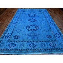 8'8 "x11'9" Bayern Blue Tapis de laine surteint à la main Kazak Medallions Design