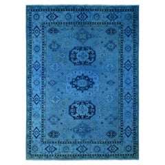 8'8 "x11'9" Bayern Blue annodato a mano con disegno di medaglioni kazaki in lana