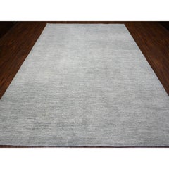 8'8"x11'9" Glacier Gray Hand Knotted Velvety Wool Modern Peshawar Oriental Rug