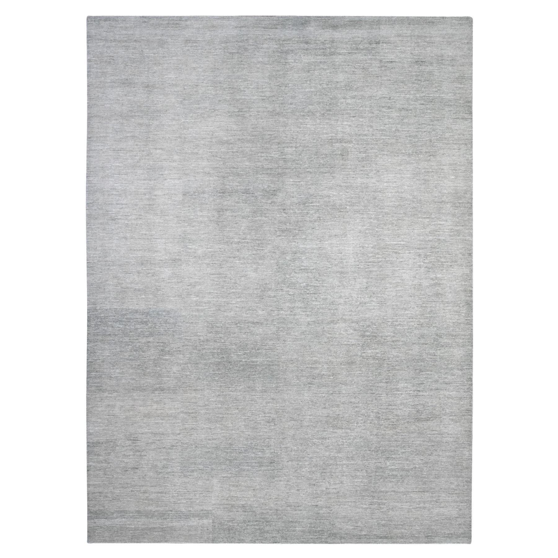 8'8"x11'9" Glacier Gray Handgeknüpfter moderner orientalischer Peshawar-Teppich aus Samt und Wolle aus Glaciergrau