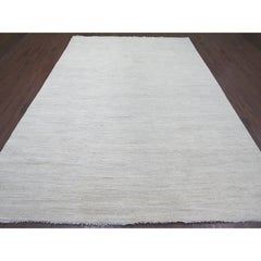 8'8"x11'9" Ivory Plain Solid Pattern Hand Knotted Hand Spun Ghazni Wool Rug