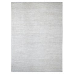 8'8"x11'9" Ivory Plain Solid Pattern Hand Knotted Hand Spun Ghazni Wool Rug
