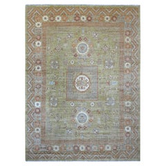 8
8"x11
9" Olive Green Peshawar with Khotan Design Pure Wool Hand Knotted Rug
