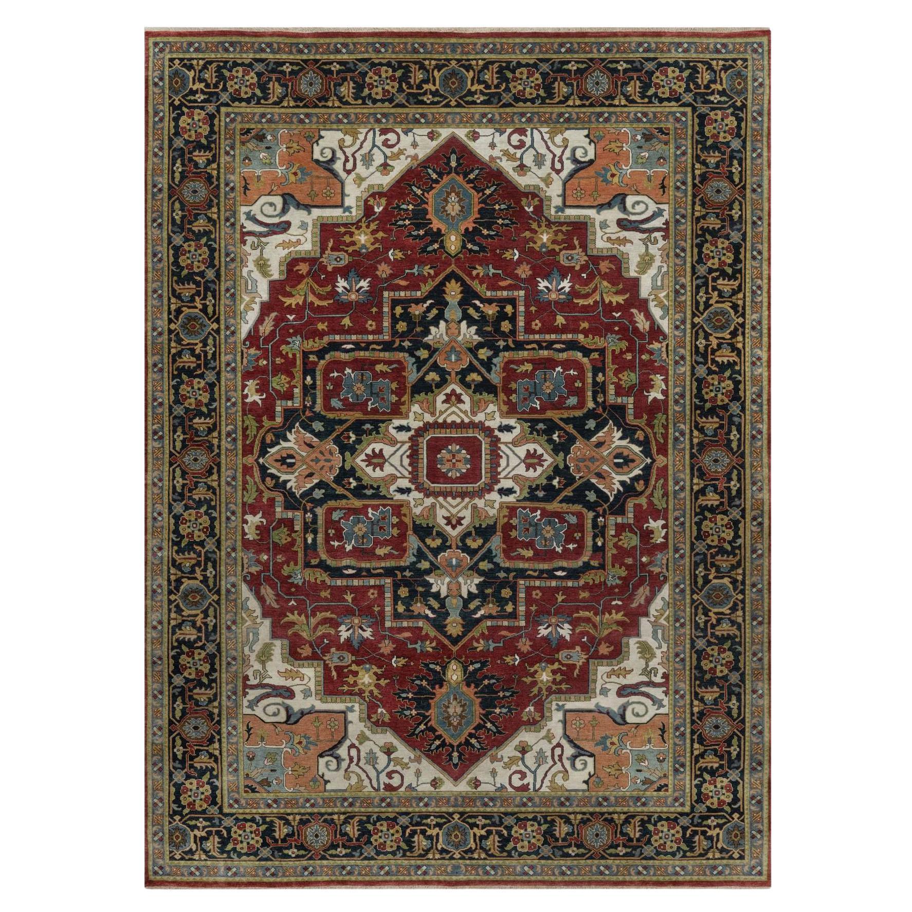 8
8"x12
 Berry Red Hand Knotted Antiqued Fine Heriz Revival Soft Wool Rug