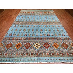 8'8 "x12' Tappeto afghano blu Super Kazak con disegno Khorjin annodato a mano in pura lana
