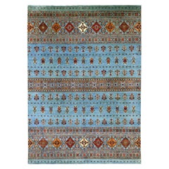 8'8 "x12' Tappeto afghano blu Super Kazak con disegno Khorjin annodato a mano in pura lana